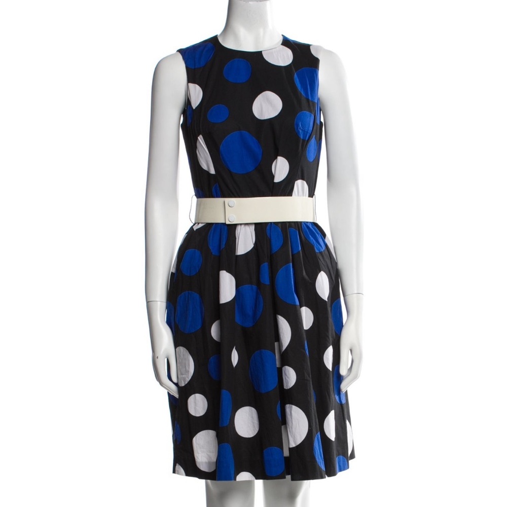 Polka Dot Sleeveless Dress - Black, Blue, and White
